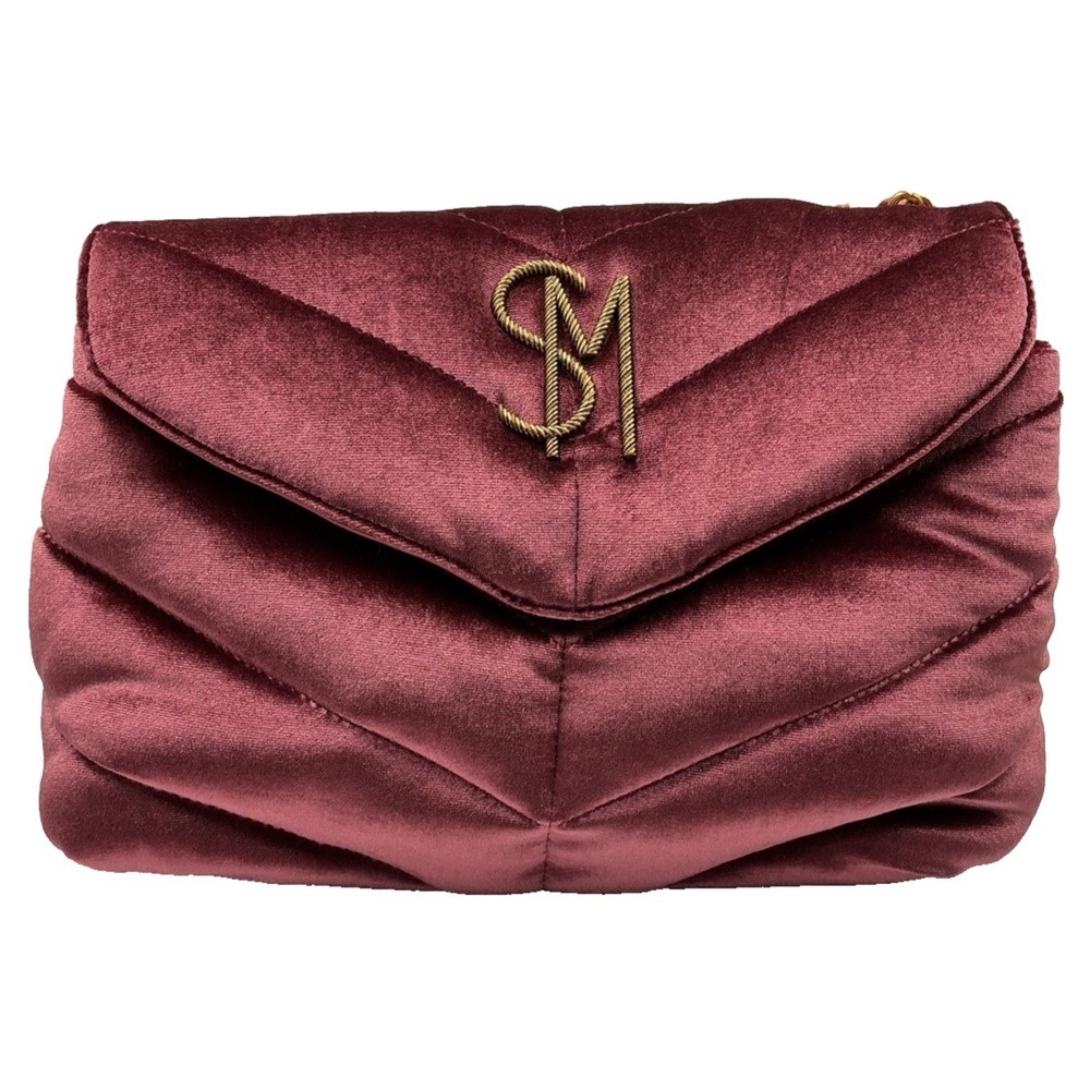 Steve Madden Coleman Velvet Rust Quilted Shoulder Bag Burgundy Chain